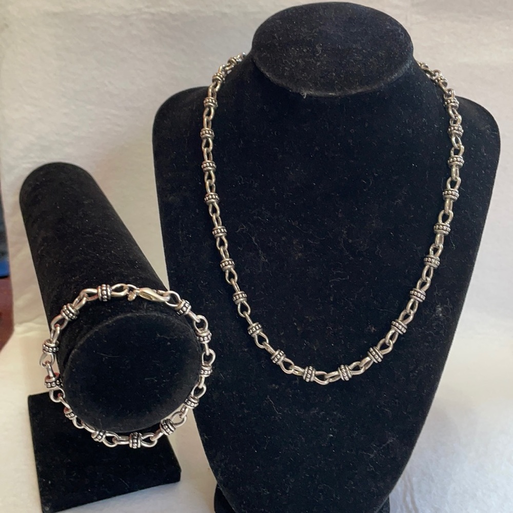 Premier Design necklace and matching bracelet 18” & 7.5” silver tone
